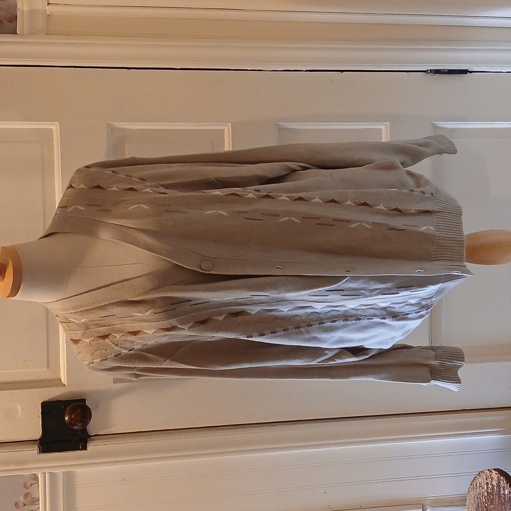 Haband Mens Grandpa Light Tan Knit Cardigan  Sweater